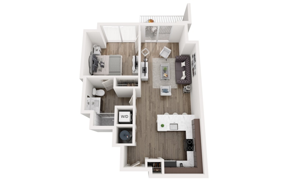 A1 - 1 bedroom floorplan layout with 1 bathroom and 678 square feet