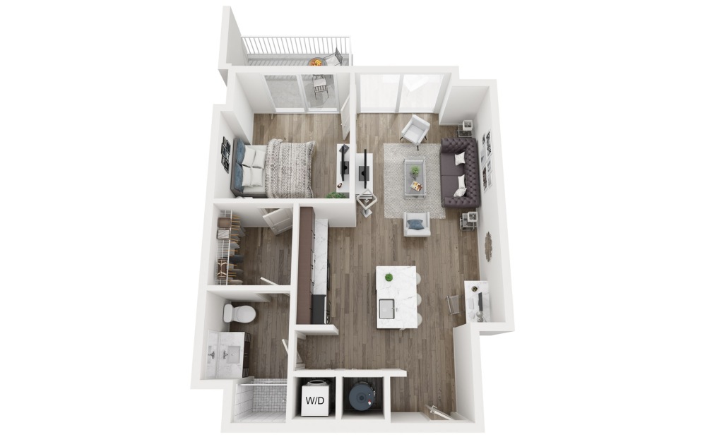 A2 - 1 bedroom floorplan layout with 1 bathroom and 685 square feet