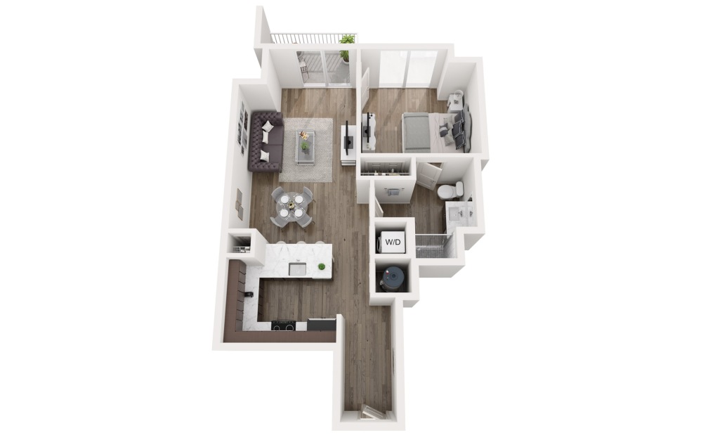 A3 - 1 bedroom floorplan layout with 1 bathroom and 702 square feet