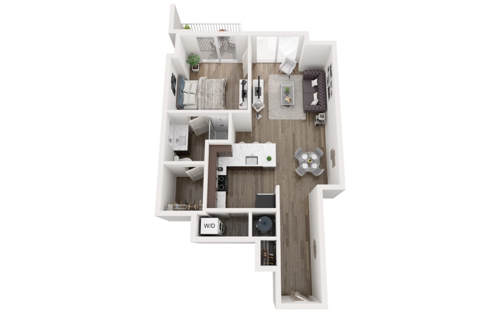 A4 - 1 bedroom floorplan layout with 1 bath and 723 square feet.