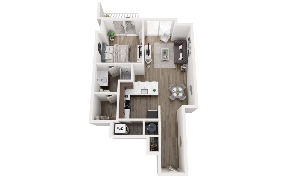 A4 - 1 bedroom floorplan layout with 1 bathroom and 723 square feet