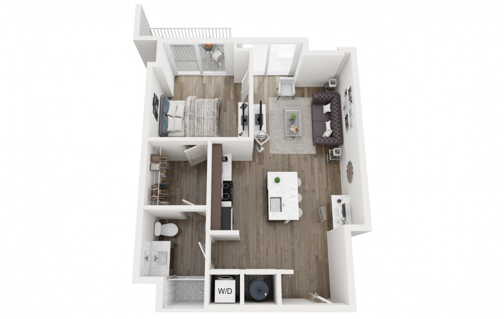 A5 - 1 bedroom floorplan layout with 1 bath and 724 square feet.