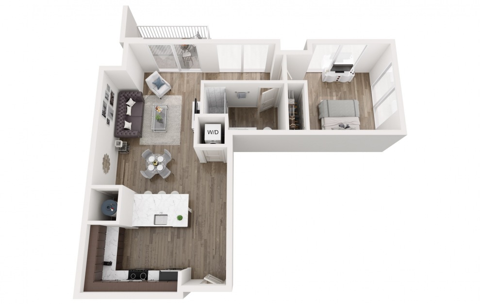 A6 - 1 bedroom floorplan layout with 1 bath and 731 square feet.