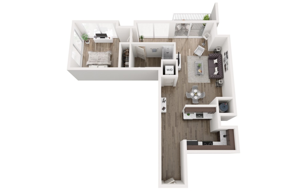 A7 - 1 bedroom floorplan layout with 1 bathroom and 749 square feet