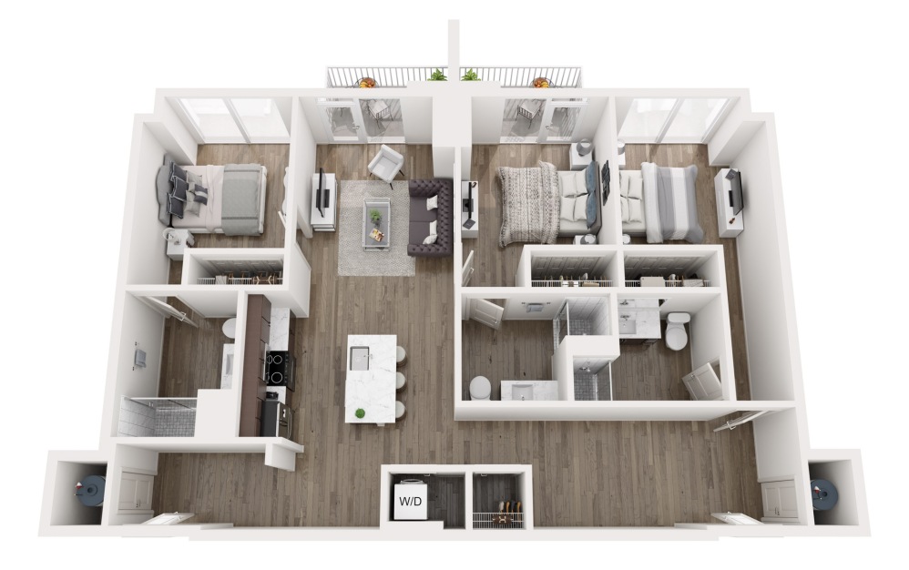 C1 - 3 bedroom floorplan layout with 3 bathrooms and 1331 square feet