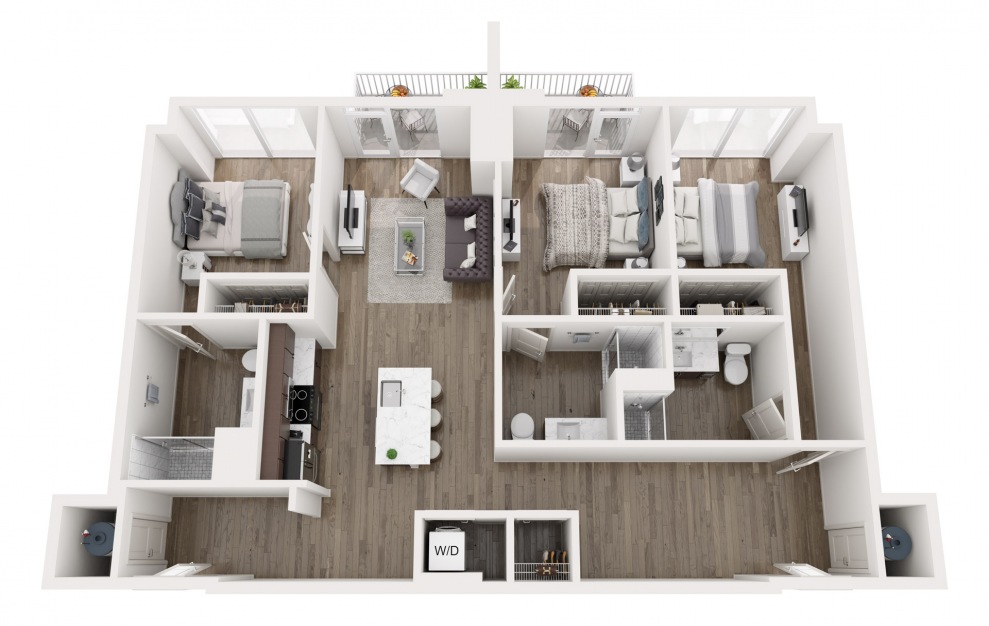 C1 - 3 bedroom floorplan layout with 3 baths and 1331 square feet.