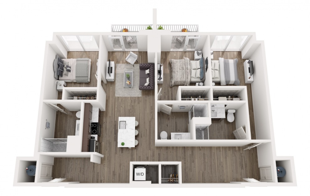C1H - Accessible - 3 bedroom floorplan layout with 3 baths and 1331 square feet.