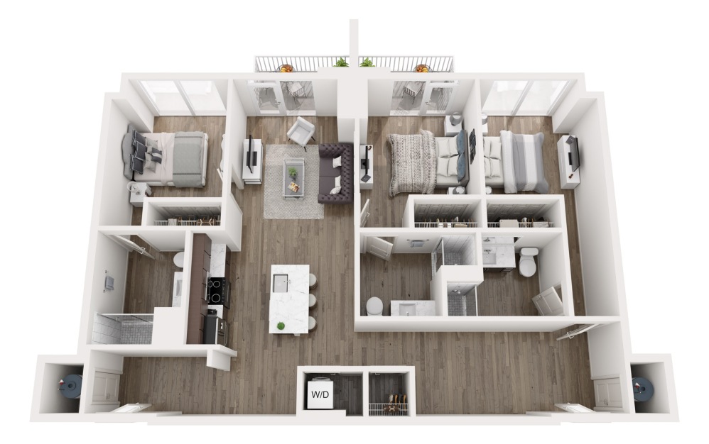 C1H - Accessible - 3 bedroom floorplan layout with 3 bathrooms and 1331 square feet