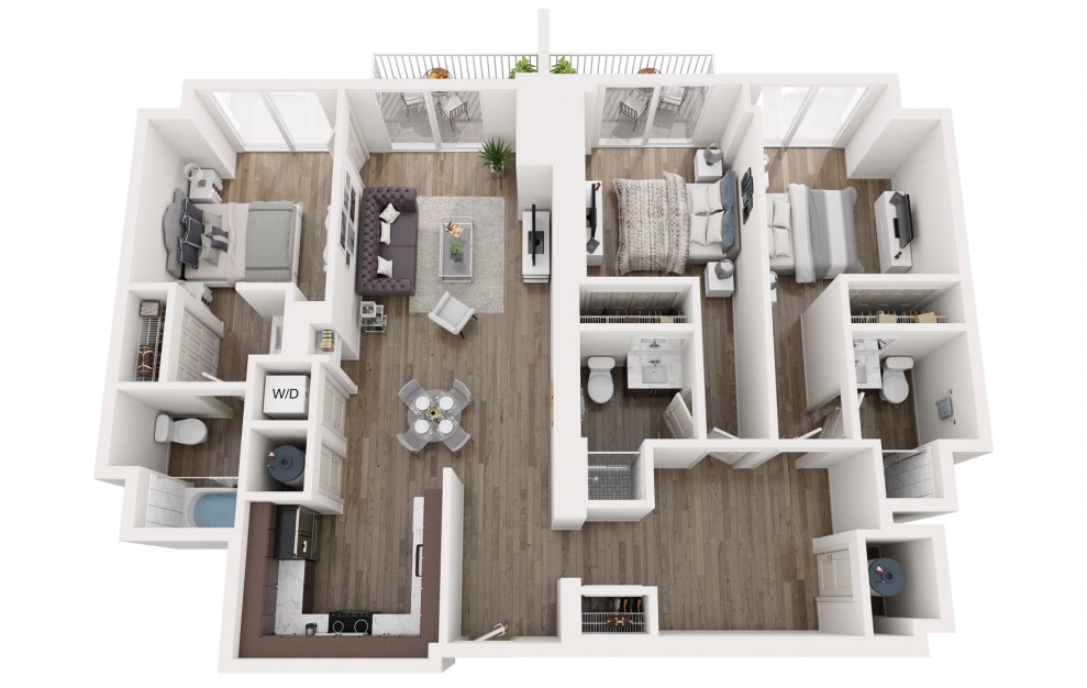 C3 - 3 bedroom floorplan layout with 3 baths and 1379 square feet.