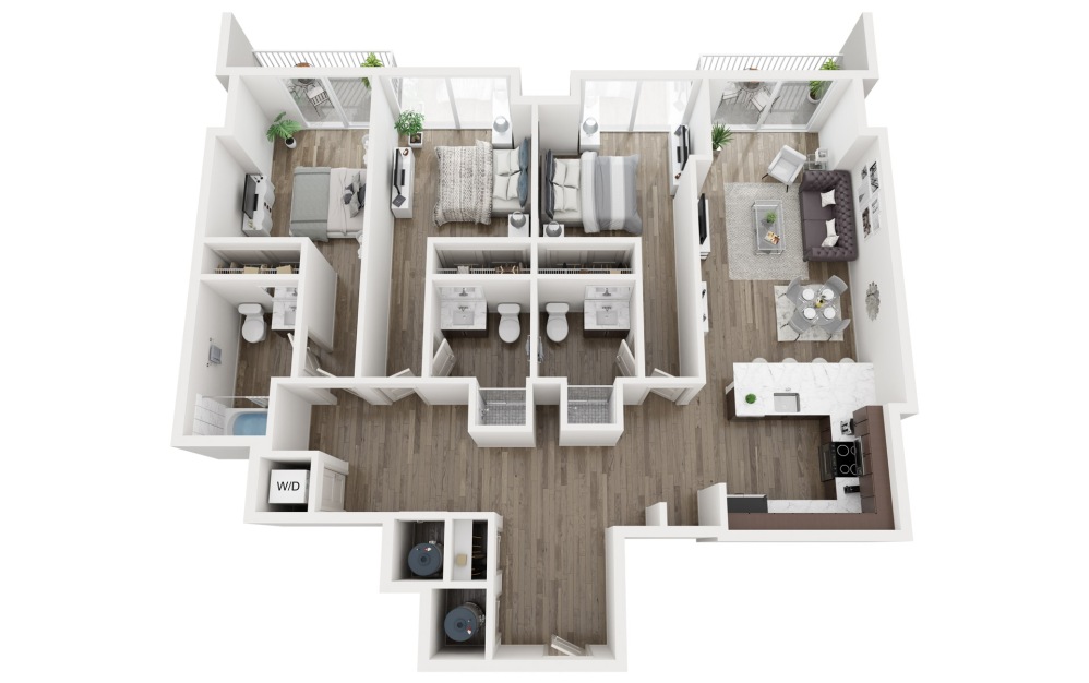 C5 - 3 bedroom floorplan layout with 3 bathrooms and 1418 square feet