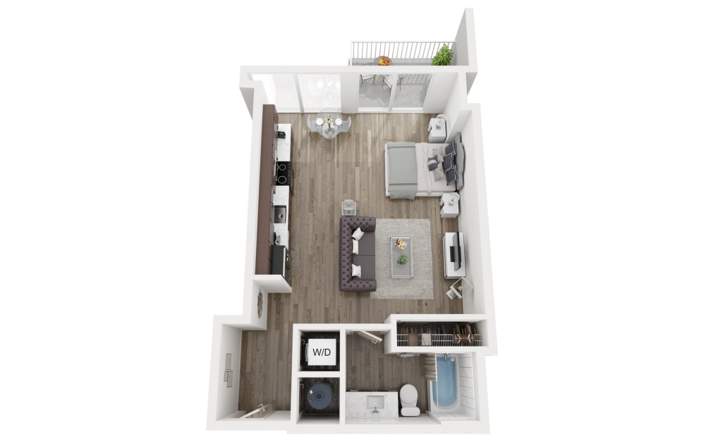 S1 - Studio floorplan layout with 1 bathroom and 577 square feet