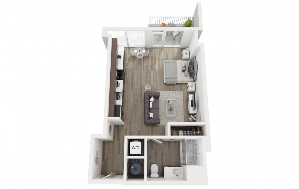 S1H - Accessible - Studio floorplan layout with 1 bath and 577 square feet.