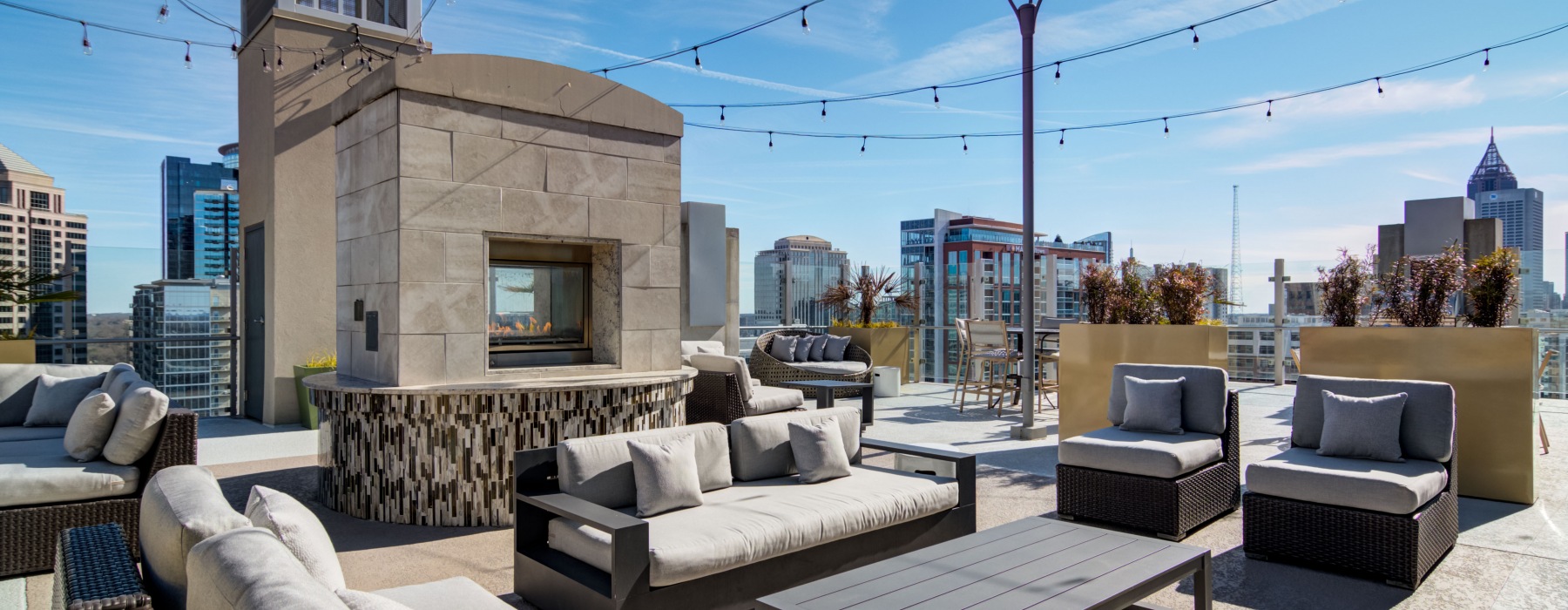 rooftop lounge with fireplace